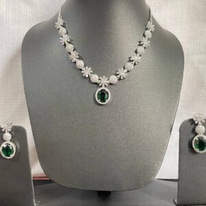 American Diamond Navy Blue Necklace Set