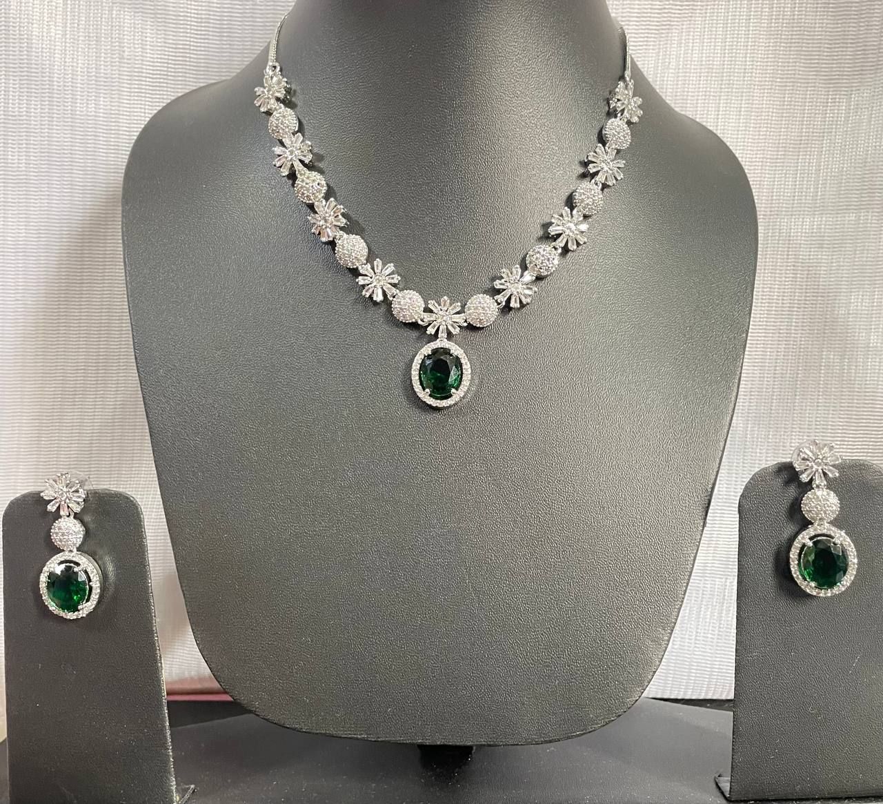 American Diamond Navy Blue Necklace Set