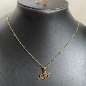 Double heart Pendant earrings chain set