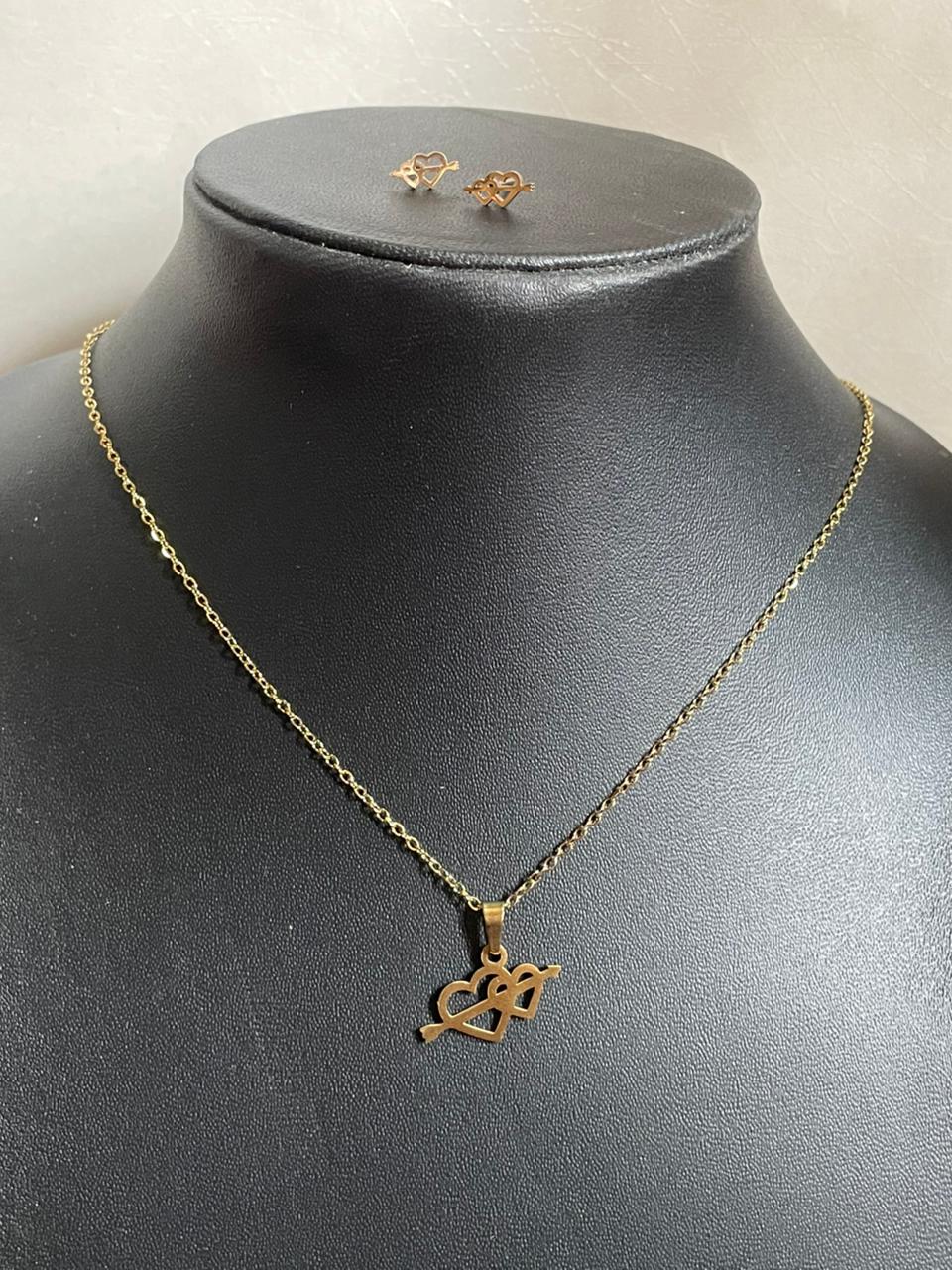 Double heart Pendant earrings chain set