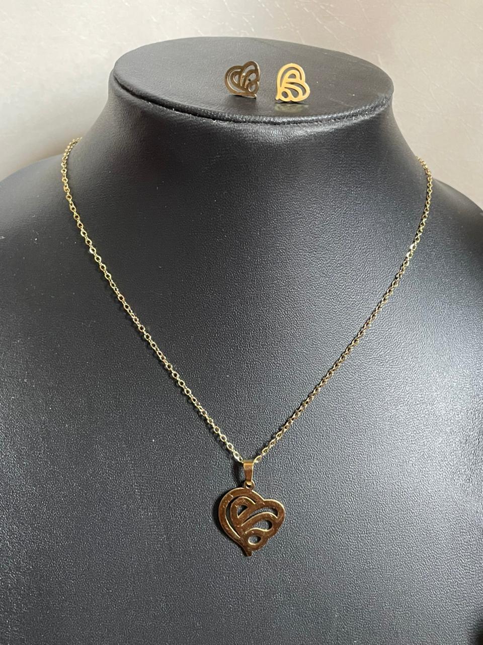 18k Gold Plated Heart Pendant earrings chain set