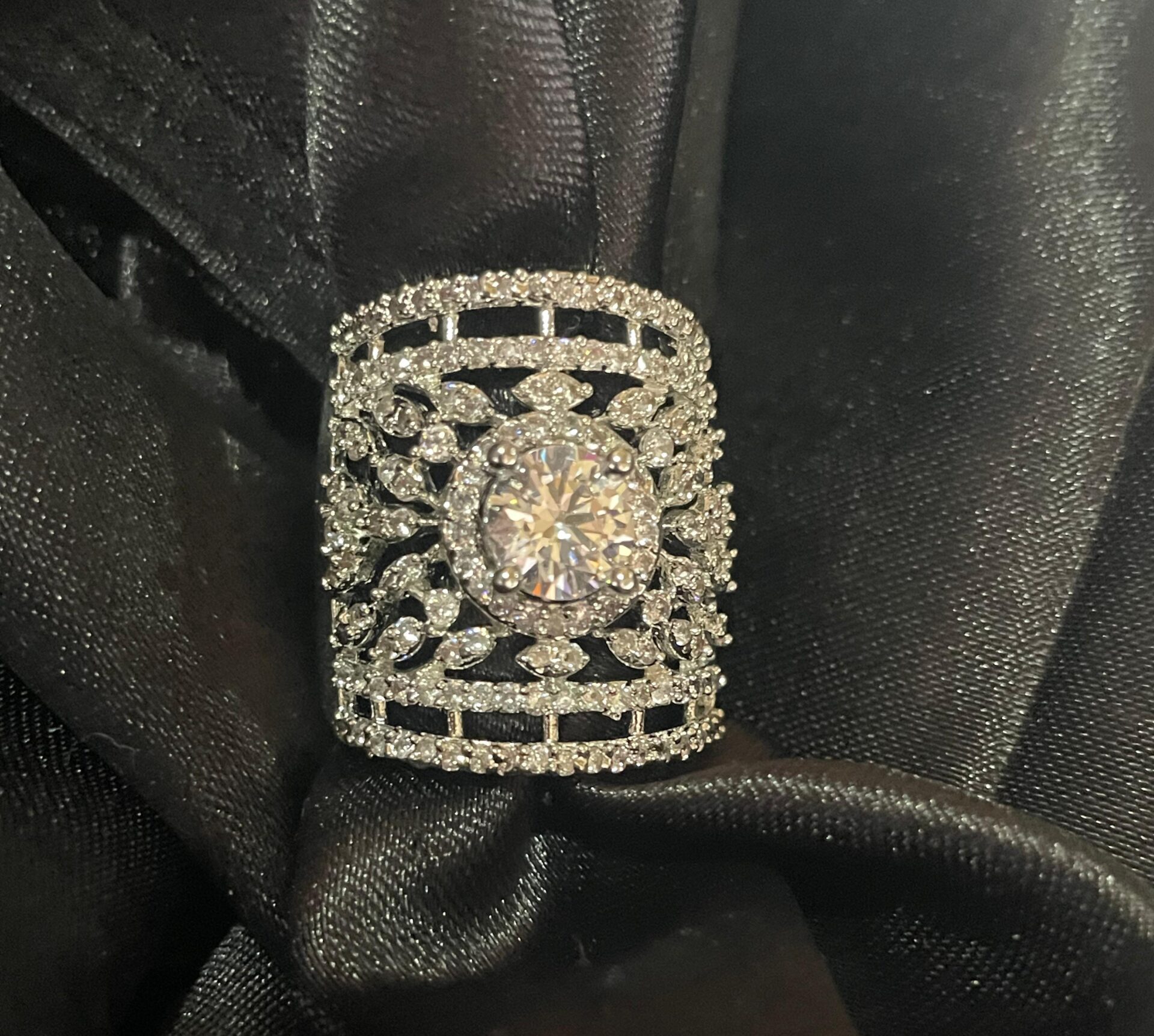 Silver Big Size AD adjustable Ring