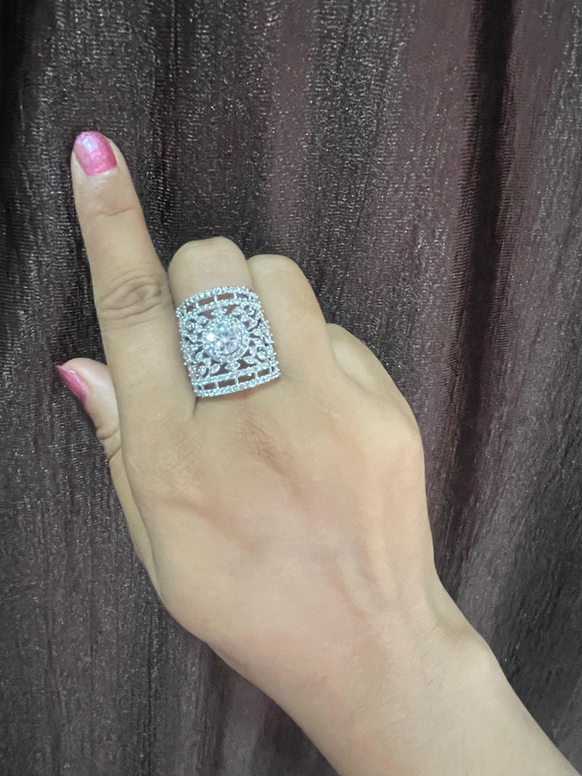 Silver Big Size AD adjustable Ring - Image 2