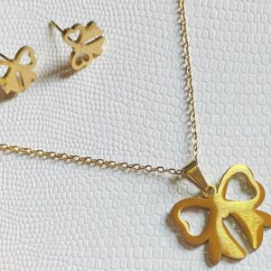 Anti Tarnished Bow Pendant earrings chain set