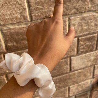 white Satin Scrunchie