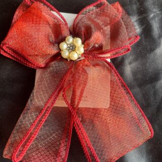 Red Pearl Net Hair Bow Clip