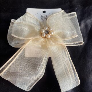 Off White Pearl Net Hair Bow Clip