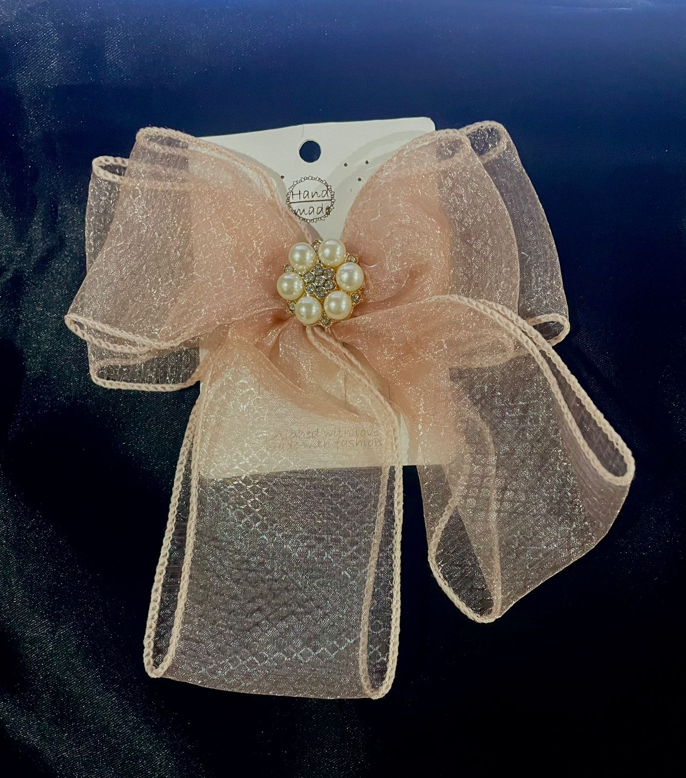 Beige Pearl Net Hair Bow Clip