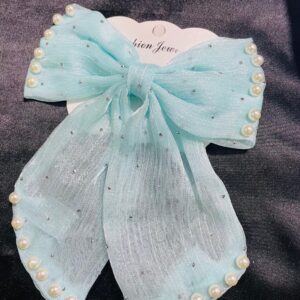 Blue Elegant Pearl Hair Bow Clips