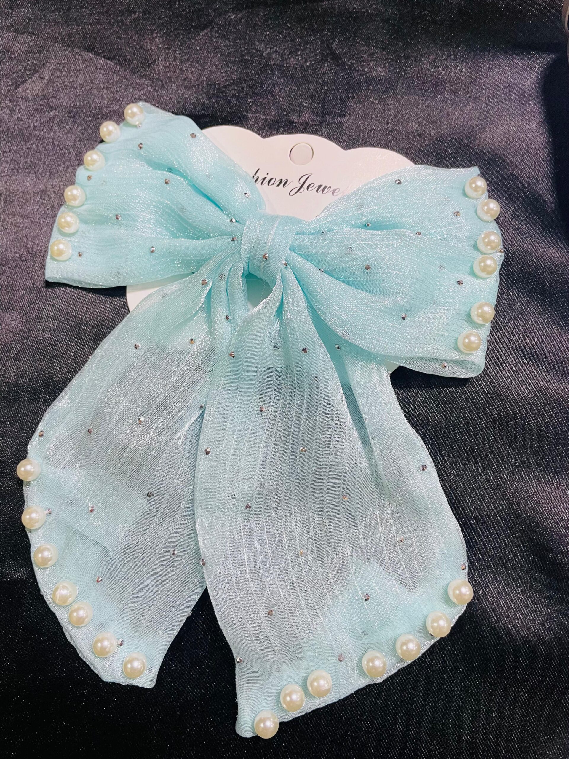 Blue Elegant Pearl Hair Bow Clips
