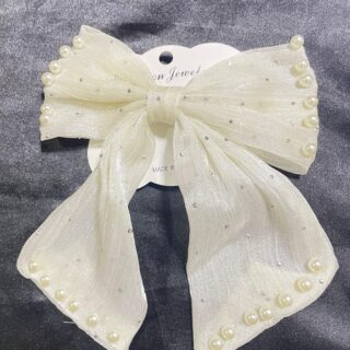 Off White Elegant Pearl Hair Bow Clips
