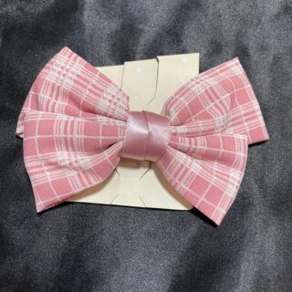 Checked  Pink & White Hair Bow Clip