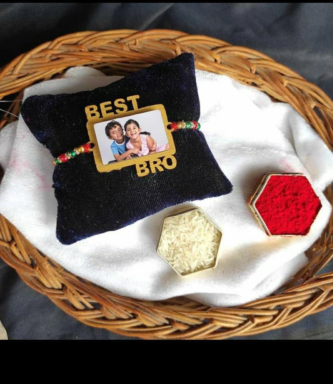 Custom-Made Wooden Rakhi with Pictures