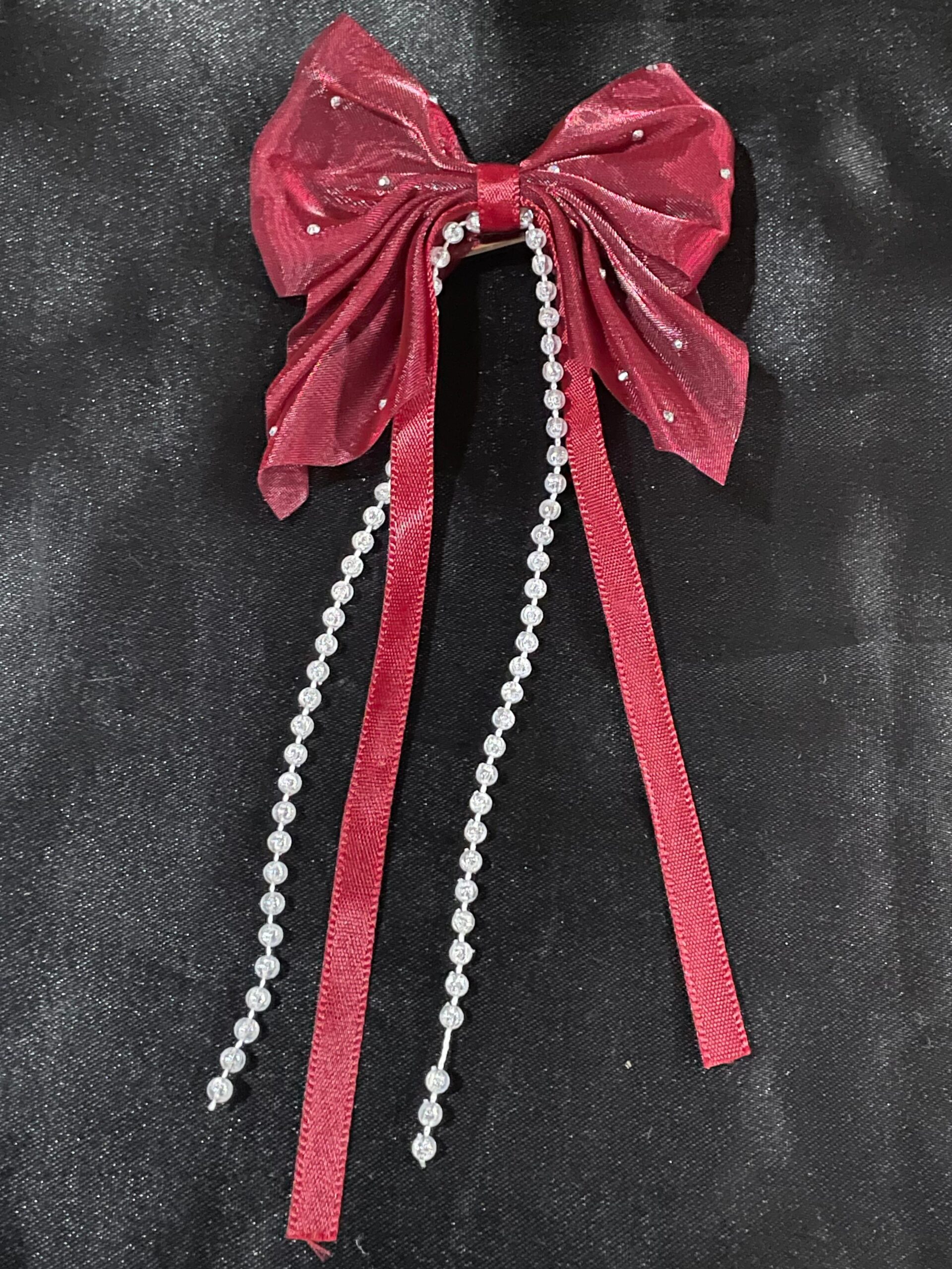Red Bow Pearl Korean Clips