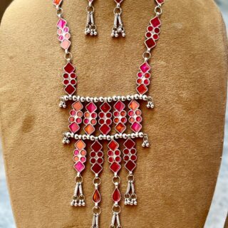 Rani pink or orange Oxidized Long Necklace Set