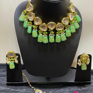 Elegant Green Meenakari Kundan Necklace Set