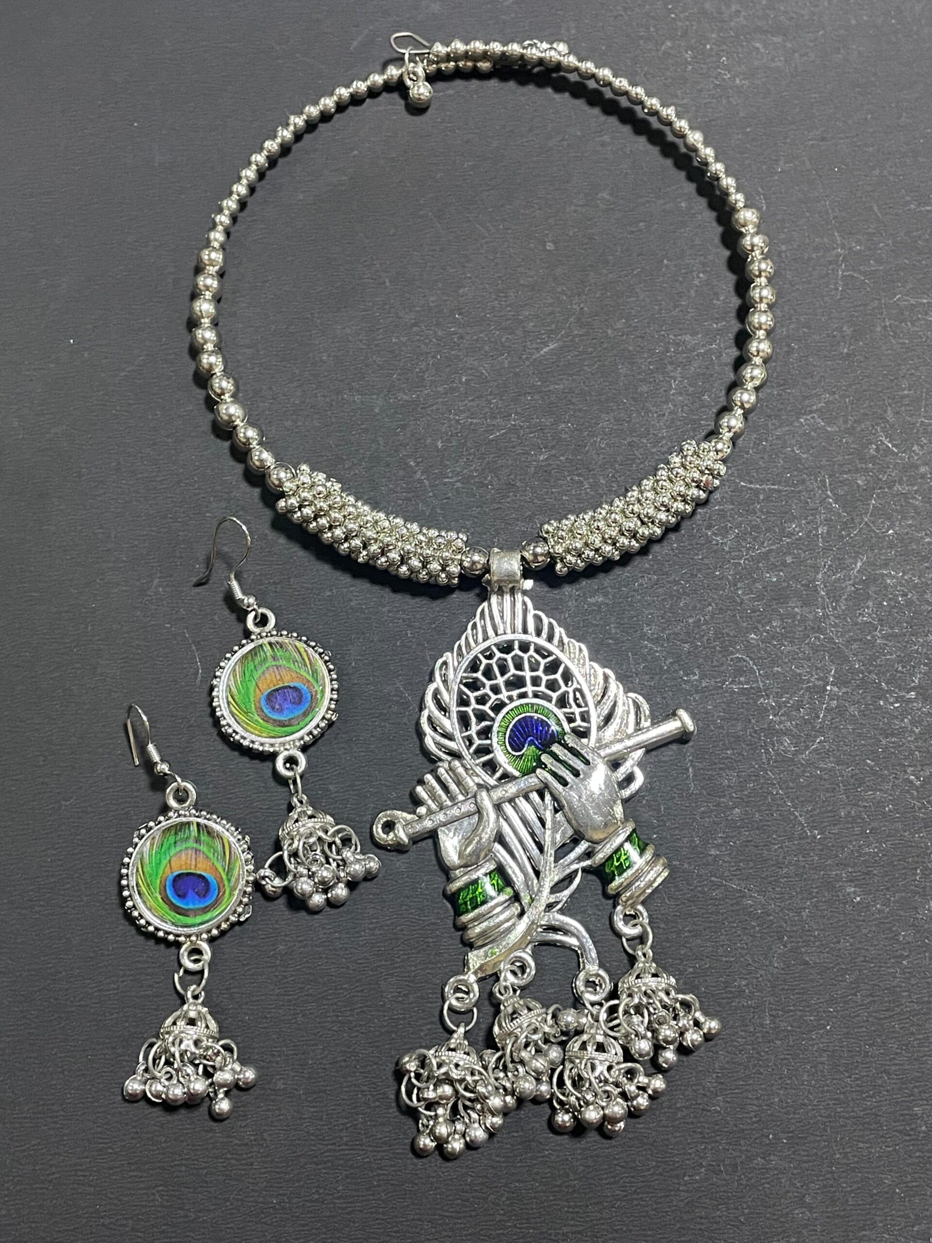 Hasli Morni Oxidized Long Necklace Set
