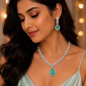 American Diamond Sea Green Necklace Set