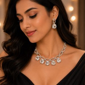 American Diamond Silver Necklace Set