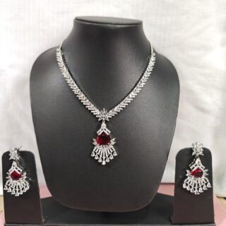 Vine Red American Diamond Necklace Set