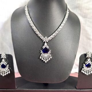 Neavy Blue American Diamond Necklace Set