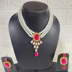 Rani Pink Necklace Set with Earrings