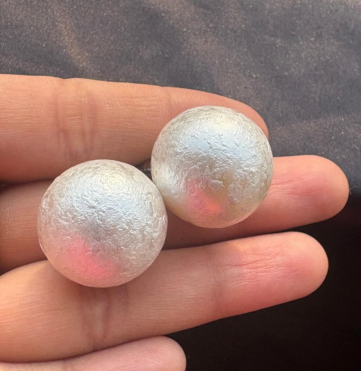White Big Moon Marble Earrings - Image 2