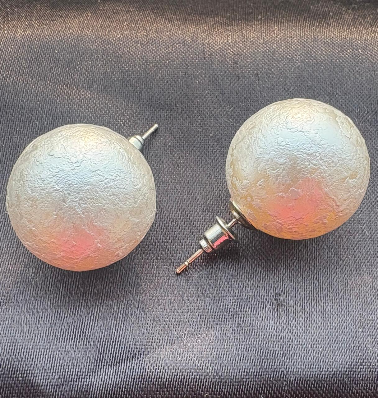 White Big Moon Marble Earrings