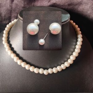 White Combo Pearl Mala Earrings Set