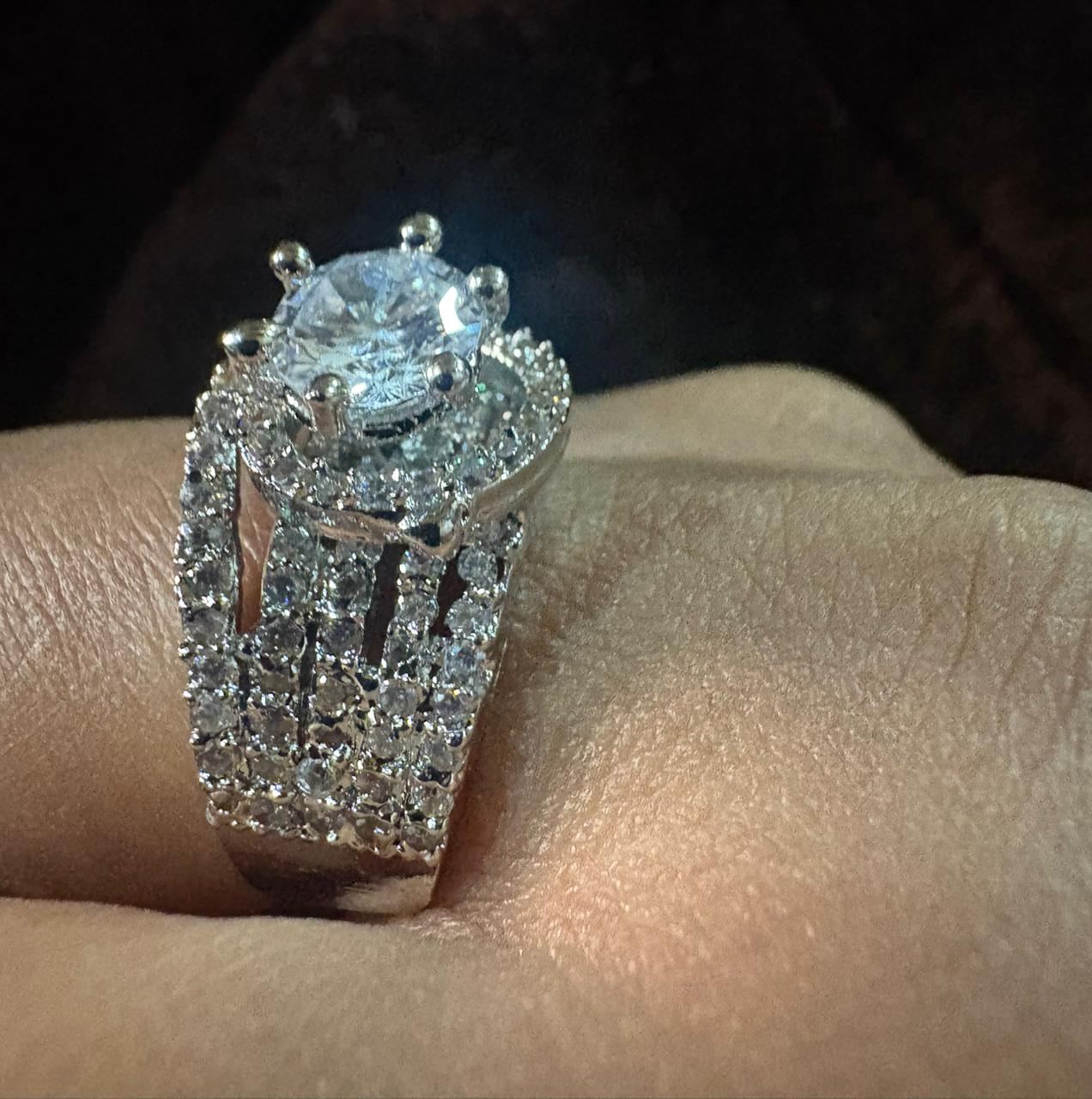 Silver Colour American Diamond adjustable Ring