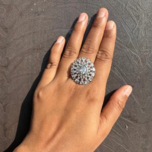 Silver Flower American Diamond adjustable Ring