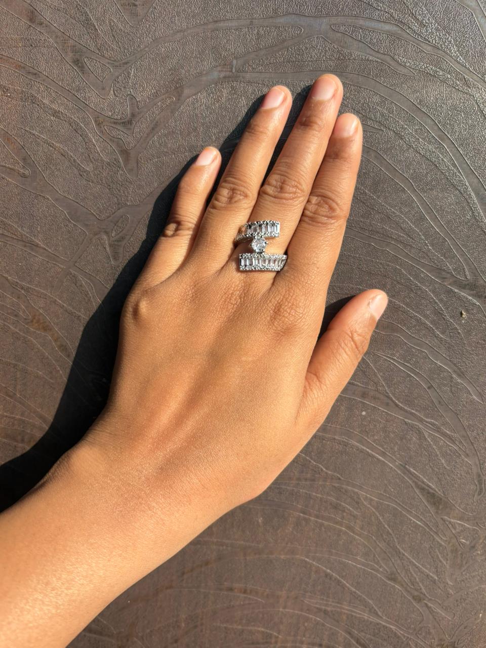 Silver Plated American Diamond adjustable Ring