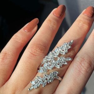 Elegant Silver Leafy American Diamond adjustable Ring